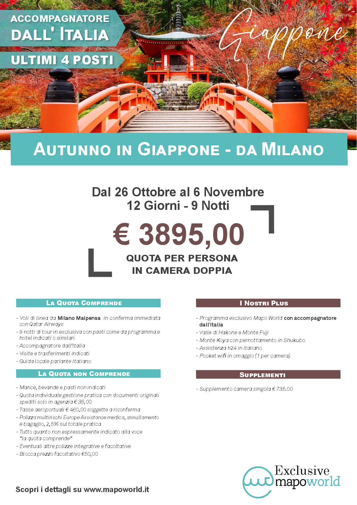 Autunno in Giappone con accompagnatore Mapoworld - da Milano